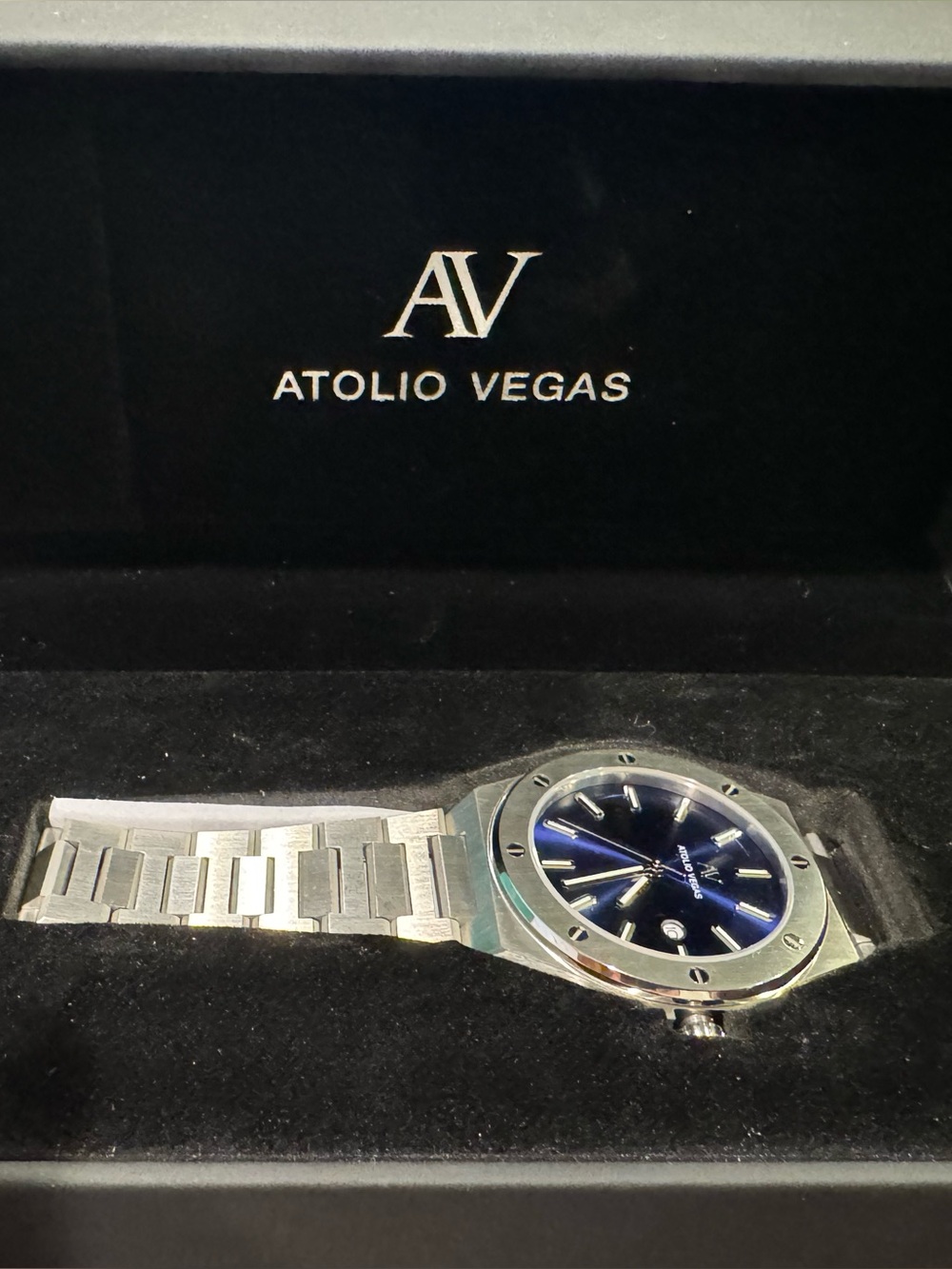 Atolio Vegas Stainless Steel Watch with Blue Sunburst Dial